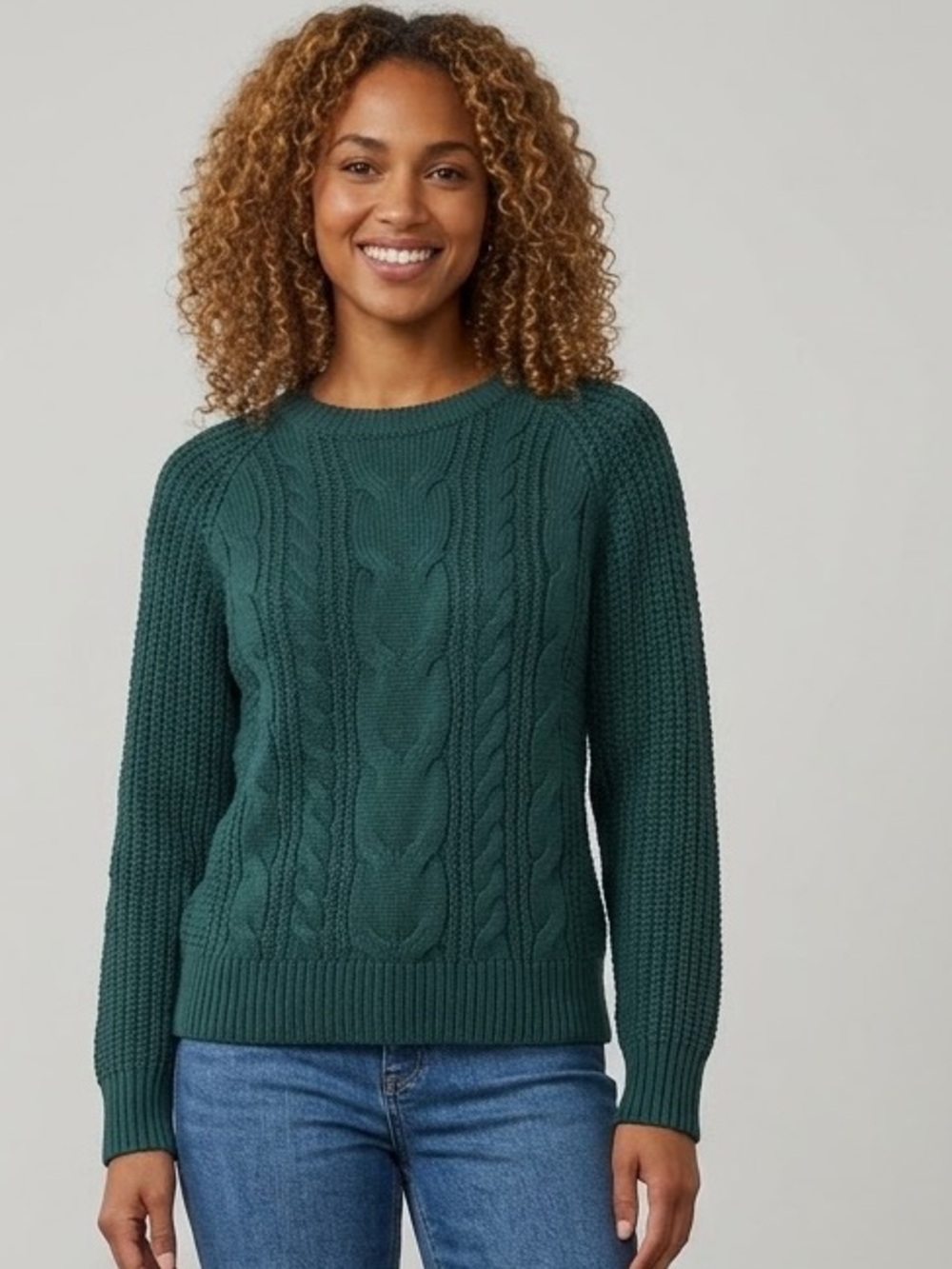 J.Jill Chenille Cable Knit Sweater Forest Green L Petite